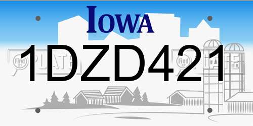 1DZD421 Iowa License Plate