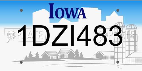 1DZI483 Iowa License Plate