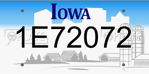 1E72072 Iowa License Plate