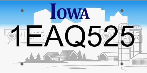 1EAQ525 Iowa License Plate