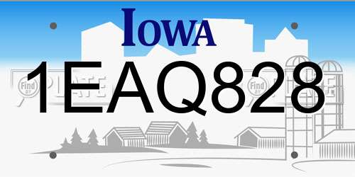 1EAQ828 Iowa License Plate
