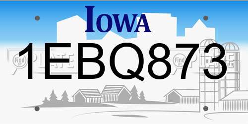 1EBQ873 Iowa License Plate