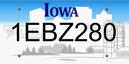 1EBZ280 Iowa License Plate