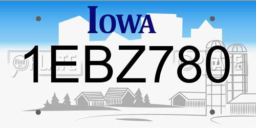 1EBZ780 Iowa License Plate