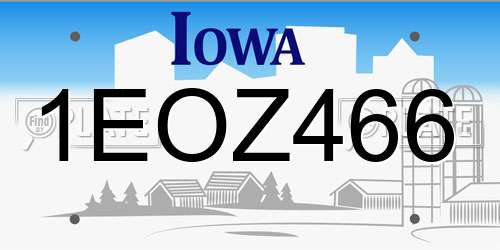 1EOZ466 Iowa License Plate