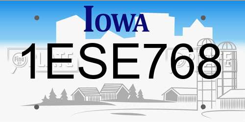 1ESE768 Iowa License Plate