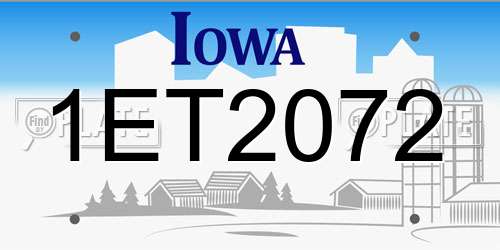 1ET2072 Iowa License Plate