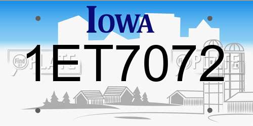 1ET7072 Iowa License Plate