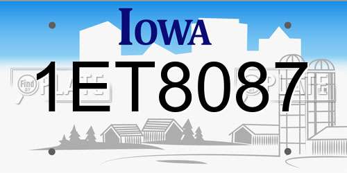 1ET8087 Iowa License Plate