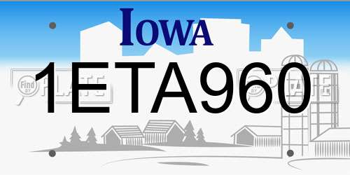 1ETA960 Iowa License Plate