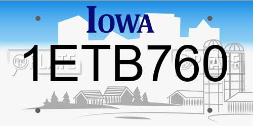 1ETB760 Iowa License Plate