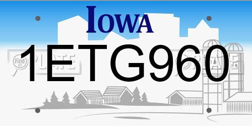 1ETG960 Iowa License Plate