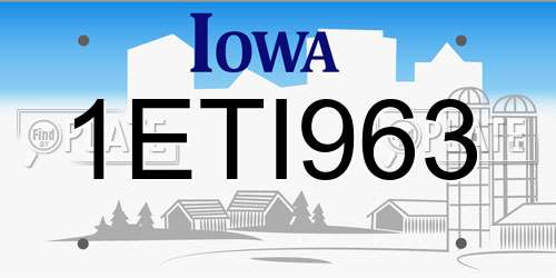 1ETI963 Iowa License Plate