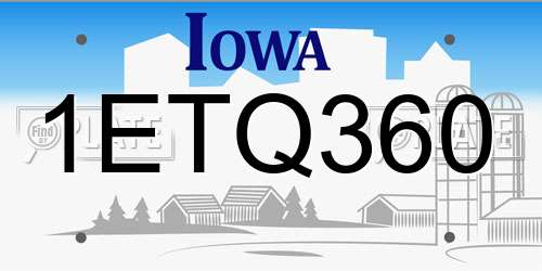 1ETQ360 Iowa License Plate