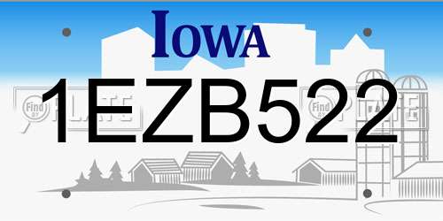 1EZB522 Iowa License Plate