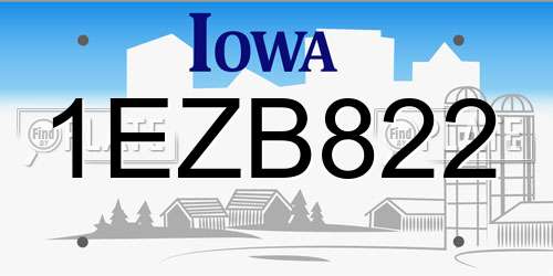 1EZB822 Iowa License Plate