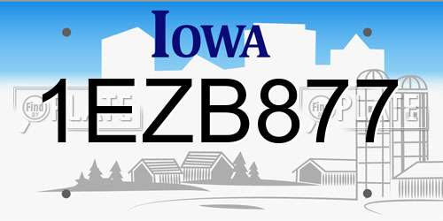 1EZB877 Iowa License Plate