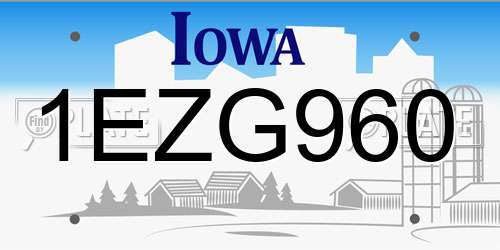 1EZG960 Iowa License Plate