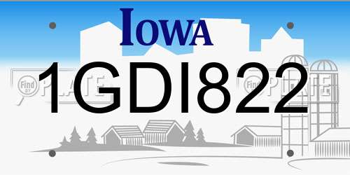 1GDI822 Iowa License Plate