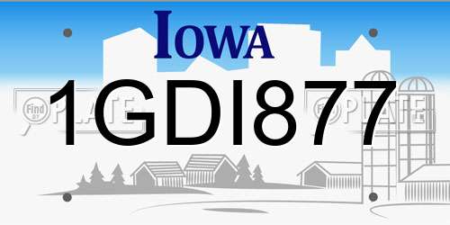 1GDI877 Iowa License Plate