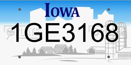 1GE3168 Iowa License Plate