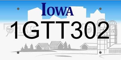 1GTT302 Iowa License Plate