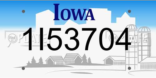 1I53704 Iowa License Plate