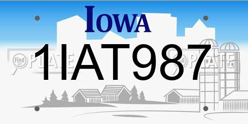 1IAT987 Iowa License Plate
