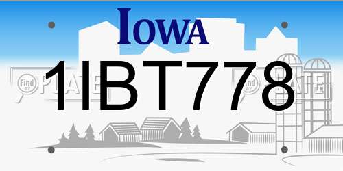 1IBT778 Iowa License Plate