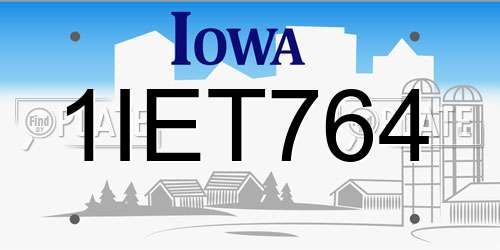 1IET764 Iowa License Plate