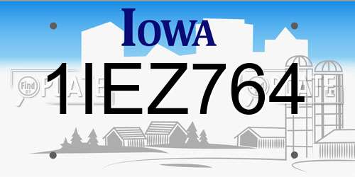 1IEZ764 Iowa License Plate