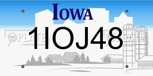 1IOJ48 Iowa License Plate