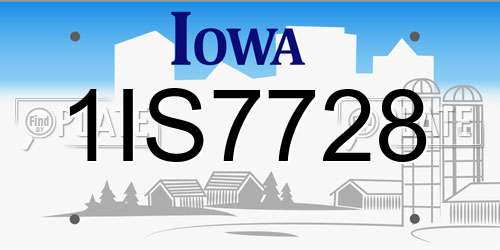 1IS7728 Iowa License Plate