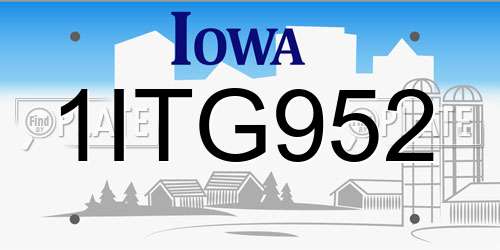 1ITG952 Iowa License Plate