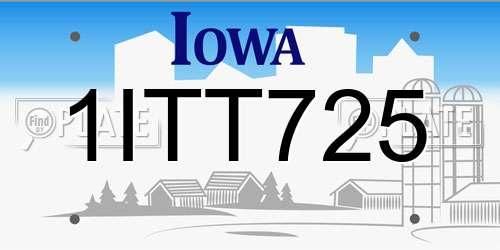 1ITT725 Iowa License Plate