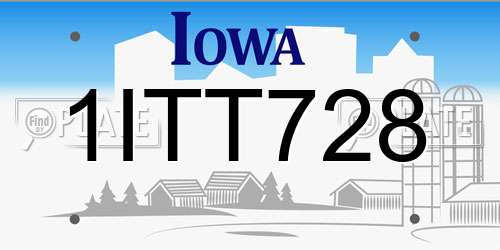 1ITT728 Iowa License Plate