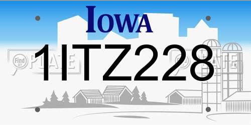 1ITZ228 Iowa License Plate