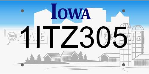 1ITZ305 Iowa License Plate