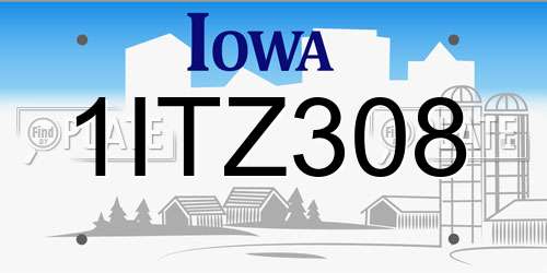 1ITZ308 Iowa License Plate