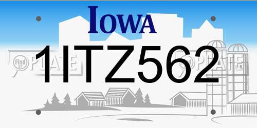 1ITZ562 Iowa License Plate