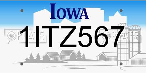1ITZ567 Iowa License Plate