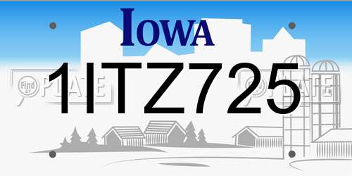 1ITZ725 Iowa License Plate