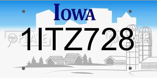 1ITZ728 Iowa License Plate