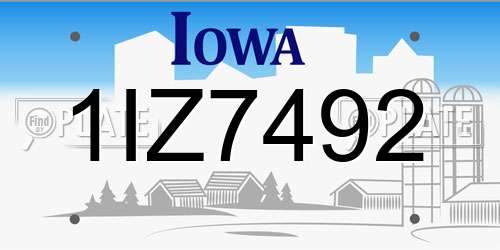 1IZ7492 Iowa License Plate