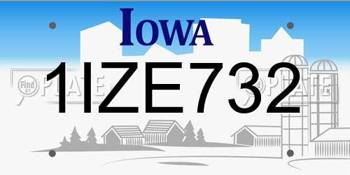 1IZE732 Iowa License Plate