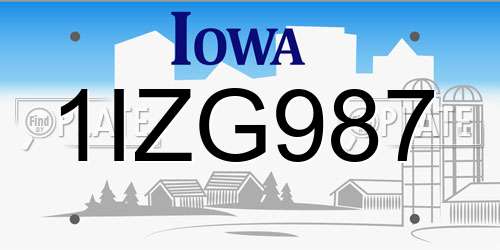 1IZG987 Iowa License Plate