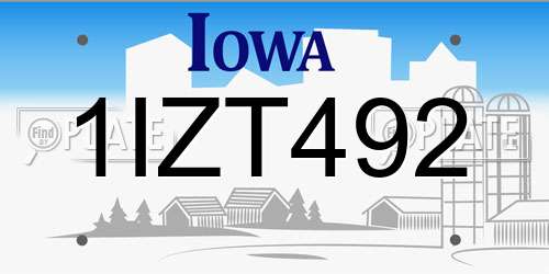 1IZT492 Iowa License Plate