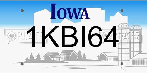 1KBI64 Iowa License Plate