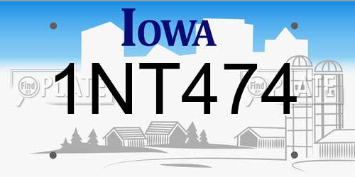 1NT474 Iowa License Plate