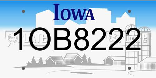 1OB8222 Iowa License Plate